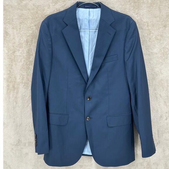 Oliver Wicks Suit Jacket Mens 40L Navy 100% Wool Sport Coat Business Preppy - Picture 1 of 11